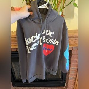 “lucky me i see ghosts” dark grey hoodie